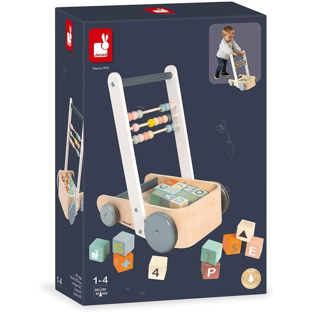 carrello primi passi con pallottoliere e cubi in legno