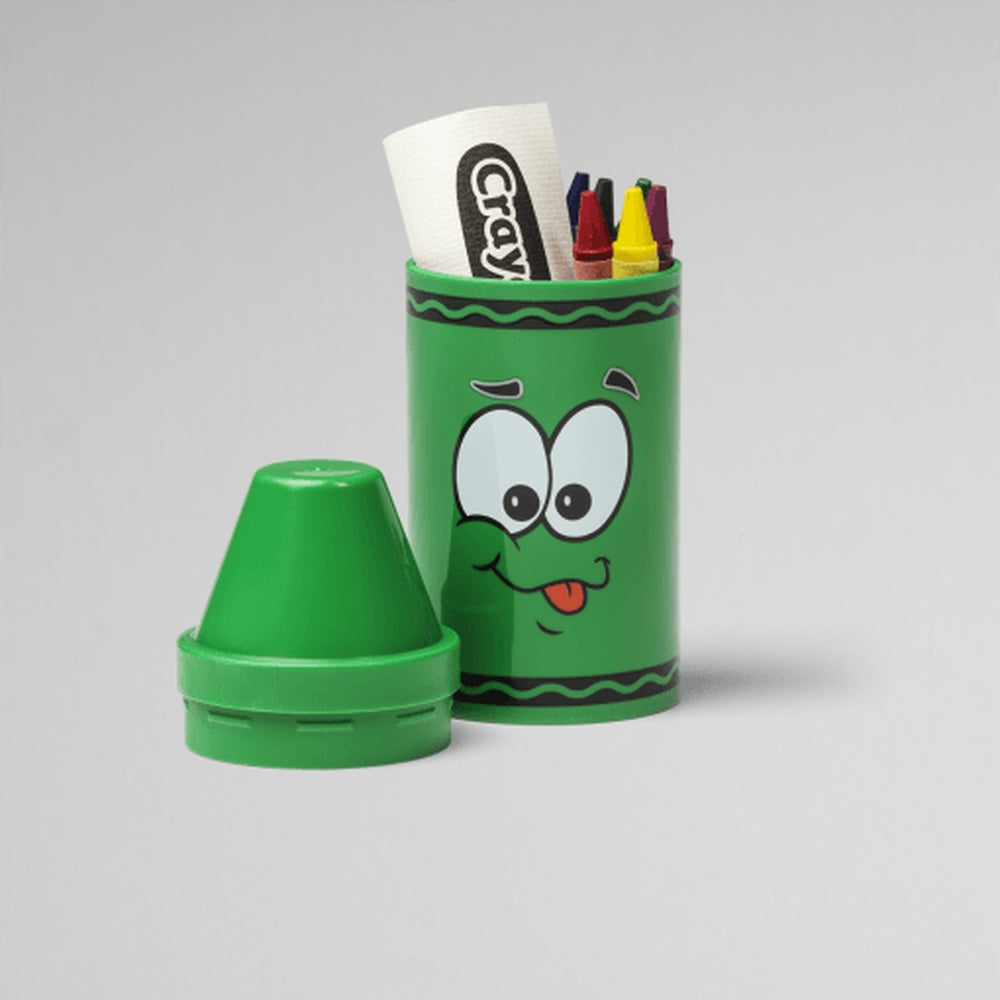tip mini storage verde - set con 6 pastelli a cera e rotolino di carta
