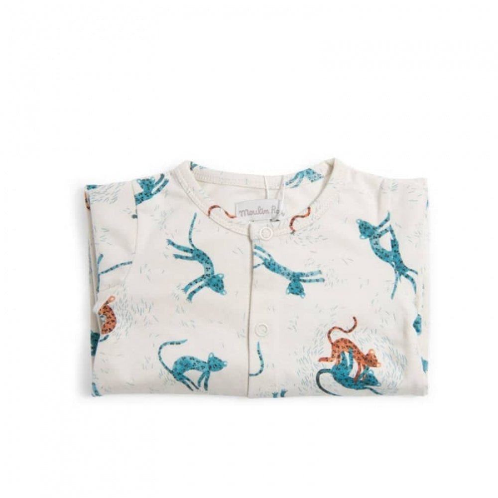 tutina intera in cotone blu ghepardo, sous mon baobab tg. 1 mese
