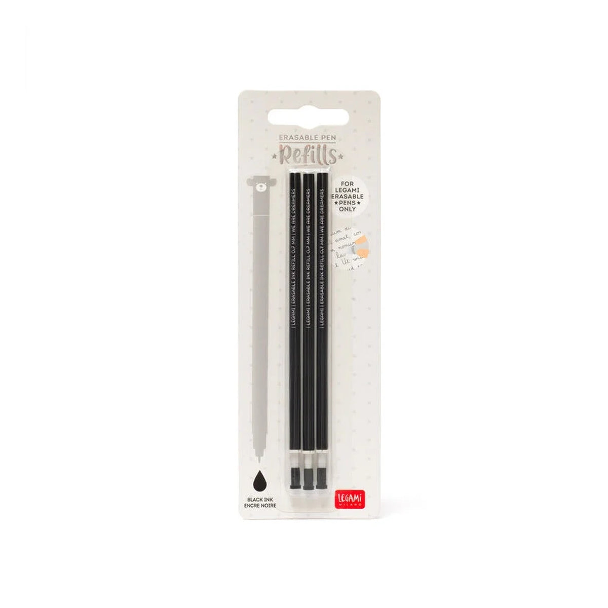 set di 3 ricariche per penne gel cancellabili - colore nero