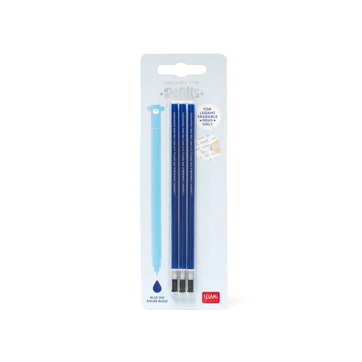 set di 3 ricariche per penne gel cancellabili - colore blu