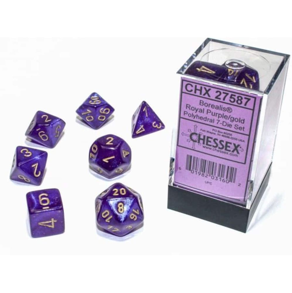 borealis viola/oro - set di 7 dadi poliedrici