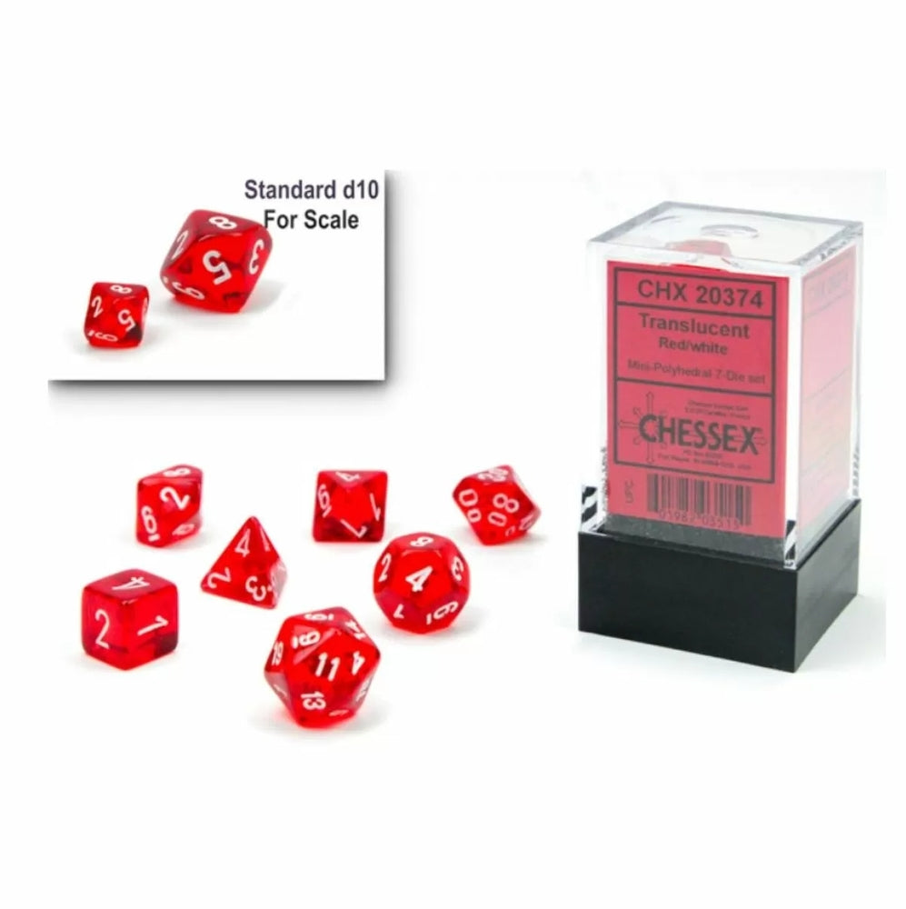 mini translucent rosso/bianco - set di 7 dadi poliedrici