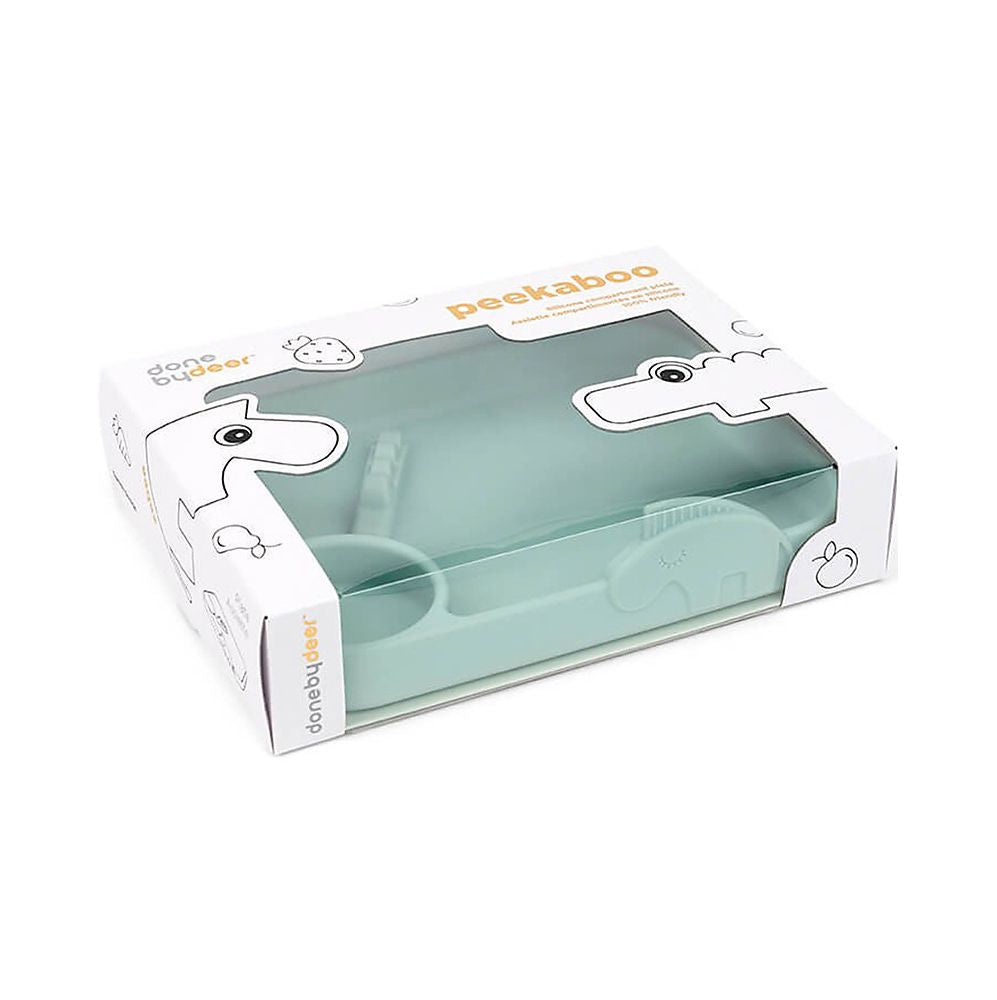 piatto a scomparti peekaboo - croco e zeebe - azzurro - 100% silicone alimentare