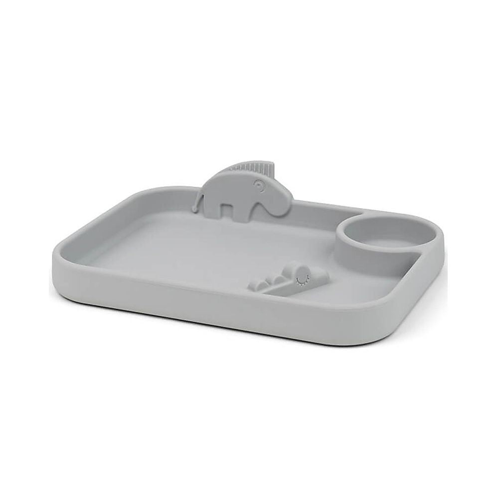 piatto a scomparti peekaboo - croco e zeebe - grigio - 100% silicone alimentare