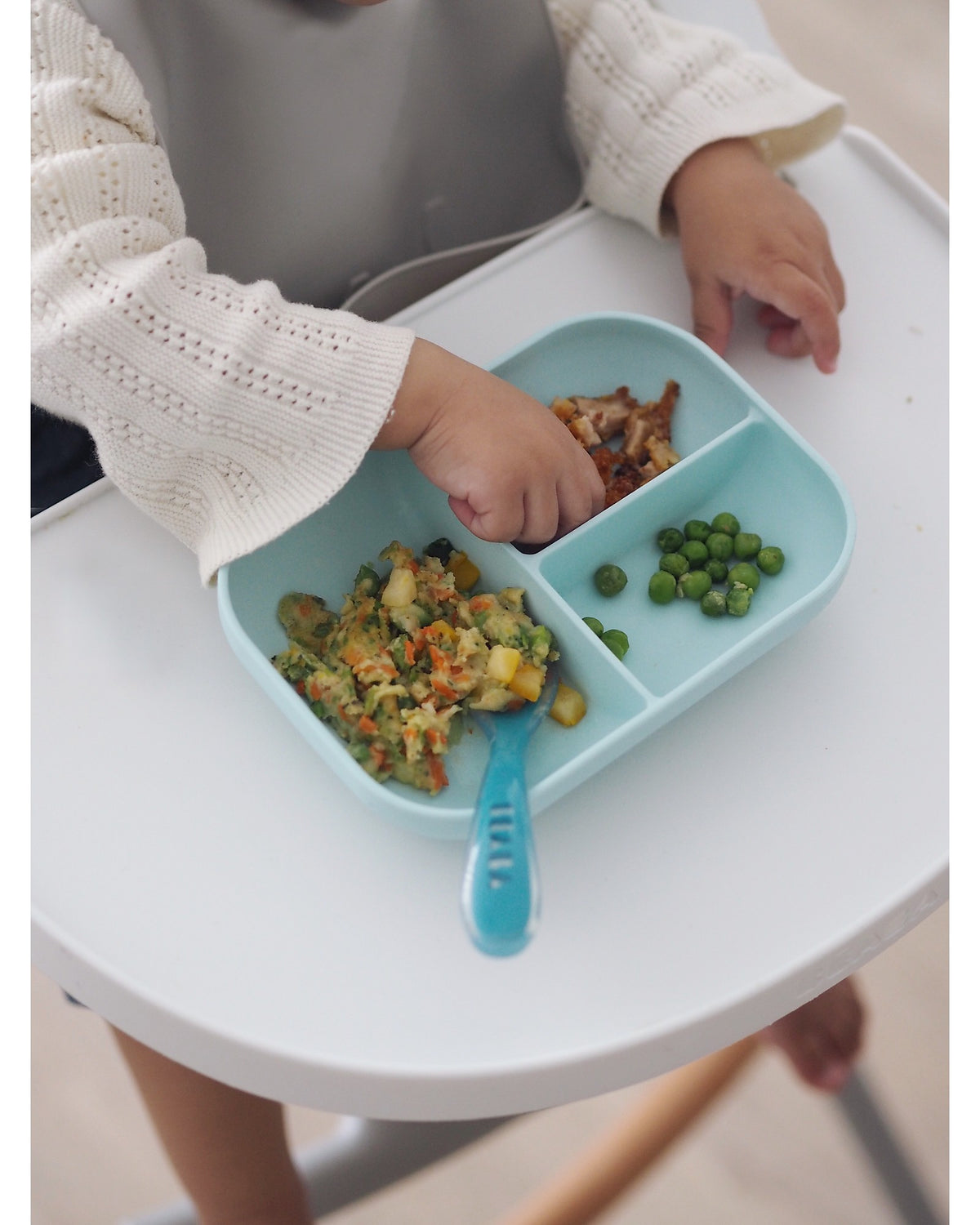 set pappa da apprendimento in silicone - piatto triscomparto + cucchiaio da 2 anni - blu