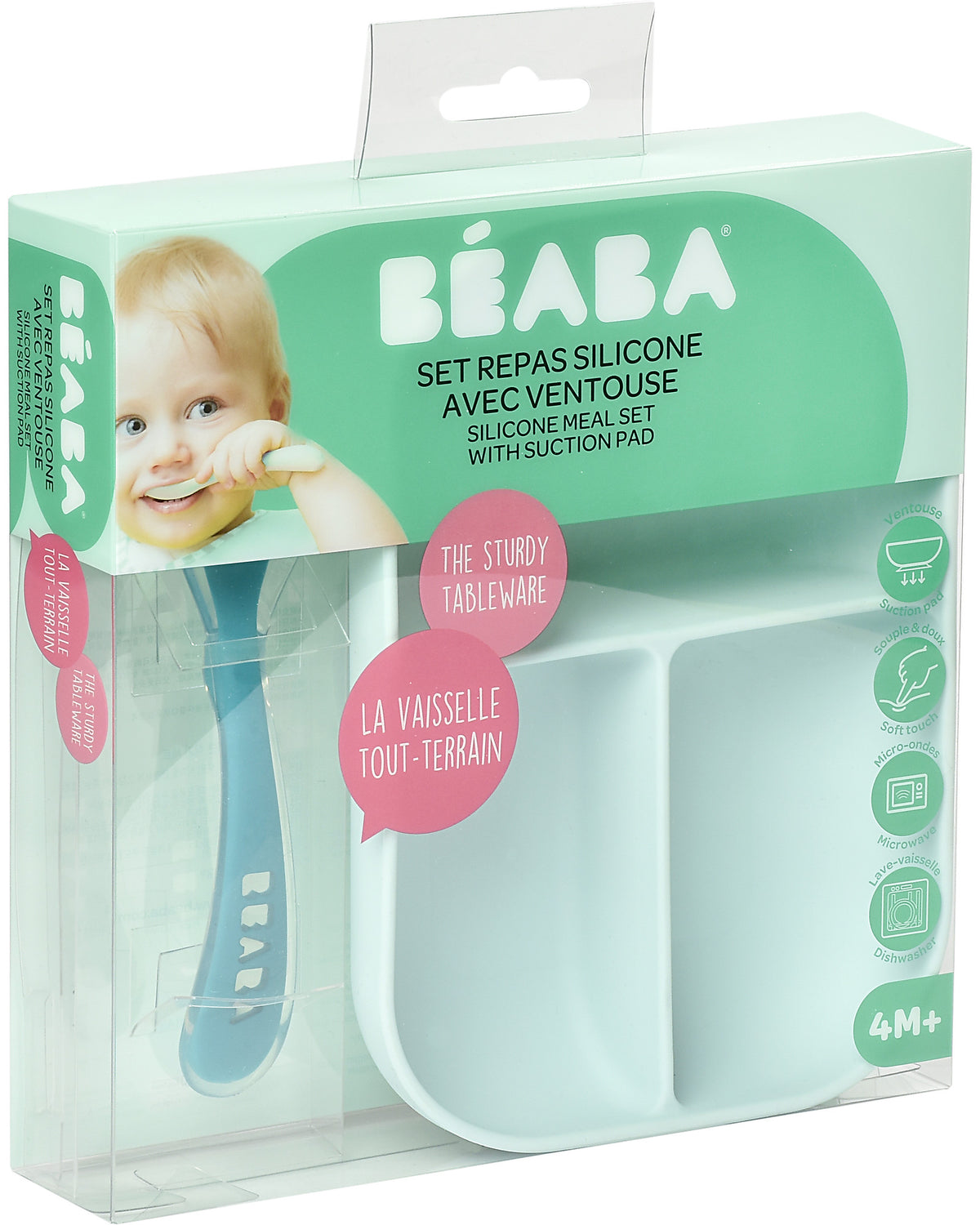 set pappa da apprendimento in silicone - piatto triscomparto + cucchiaio da 2 anni - blu