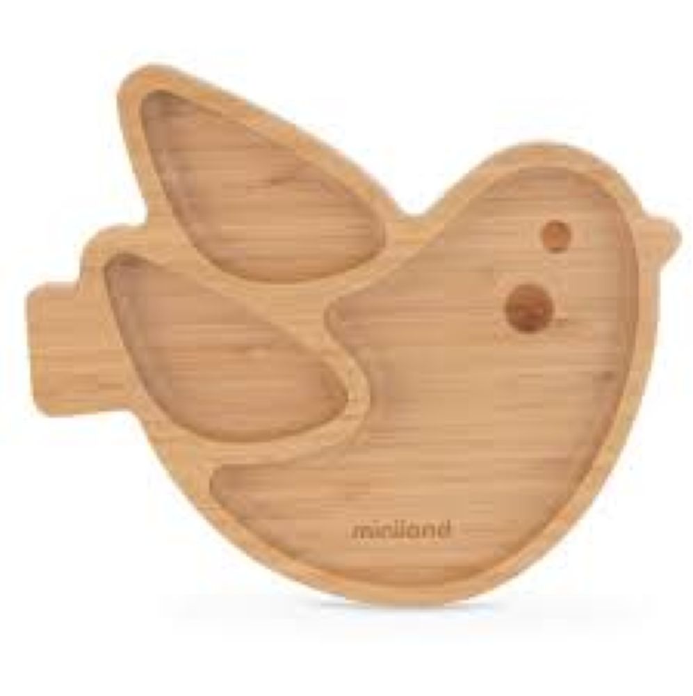 piatto in legno a scomparti con ventosa - uccellino