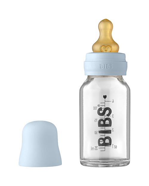 set completo biberon in vetro - baby blue - 110ml riciclabile e lavabile in lavastoviglie! - nuovo design