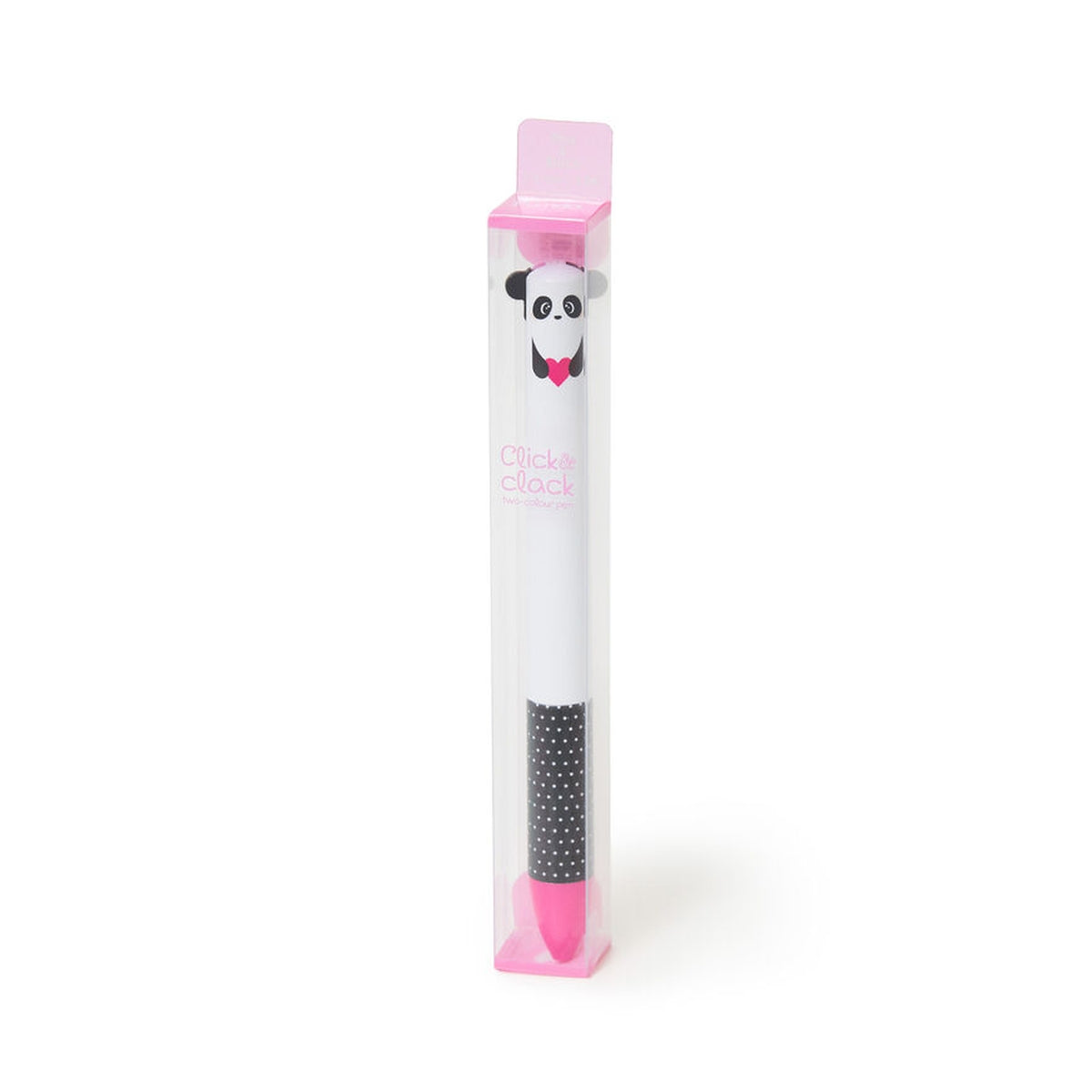 penna a due colori - click&clack - panda rosa-nero