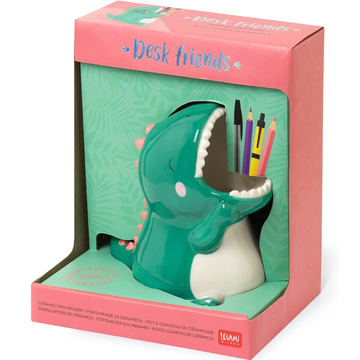 portapenne in ceramica - desk friends - dinosauro