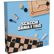 dama, scacchi e tris in legno