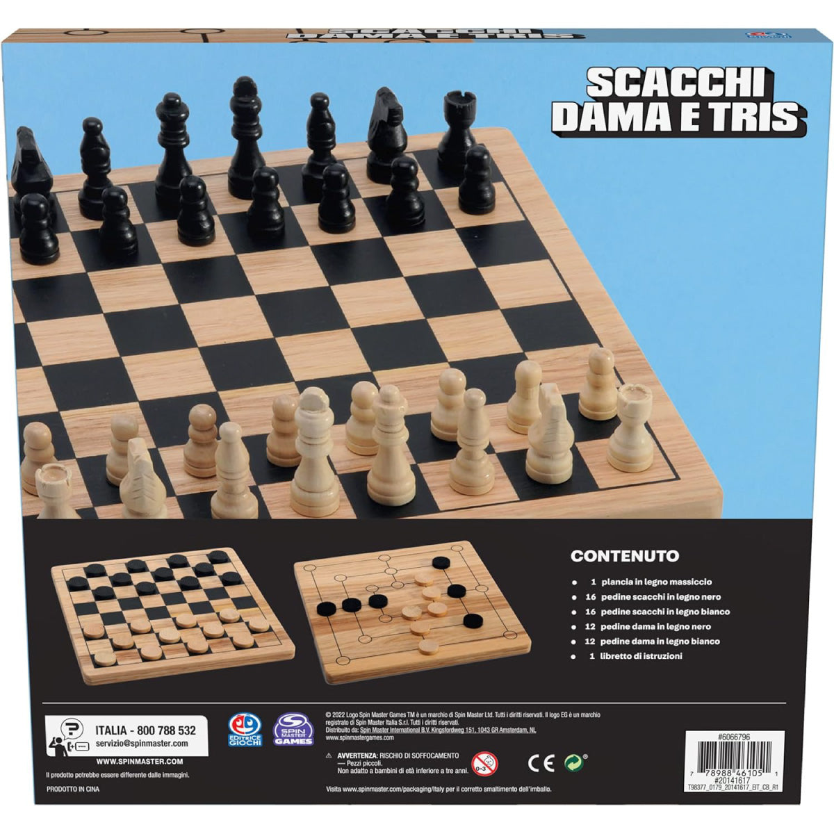 dama, scacchi e tris in legno