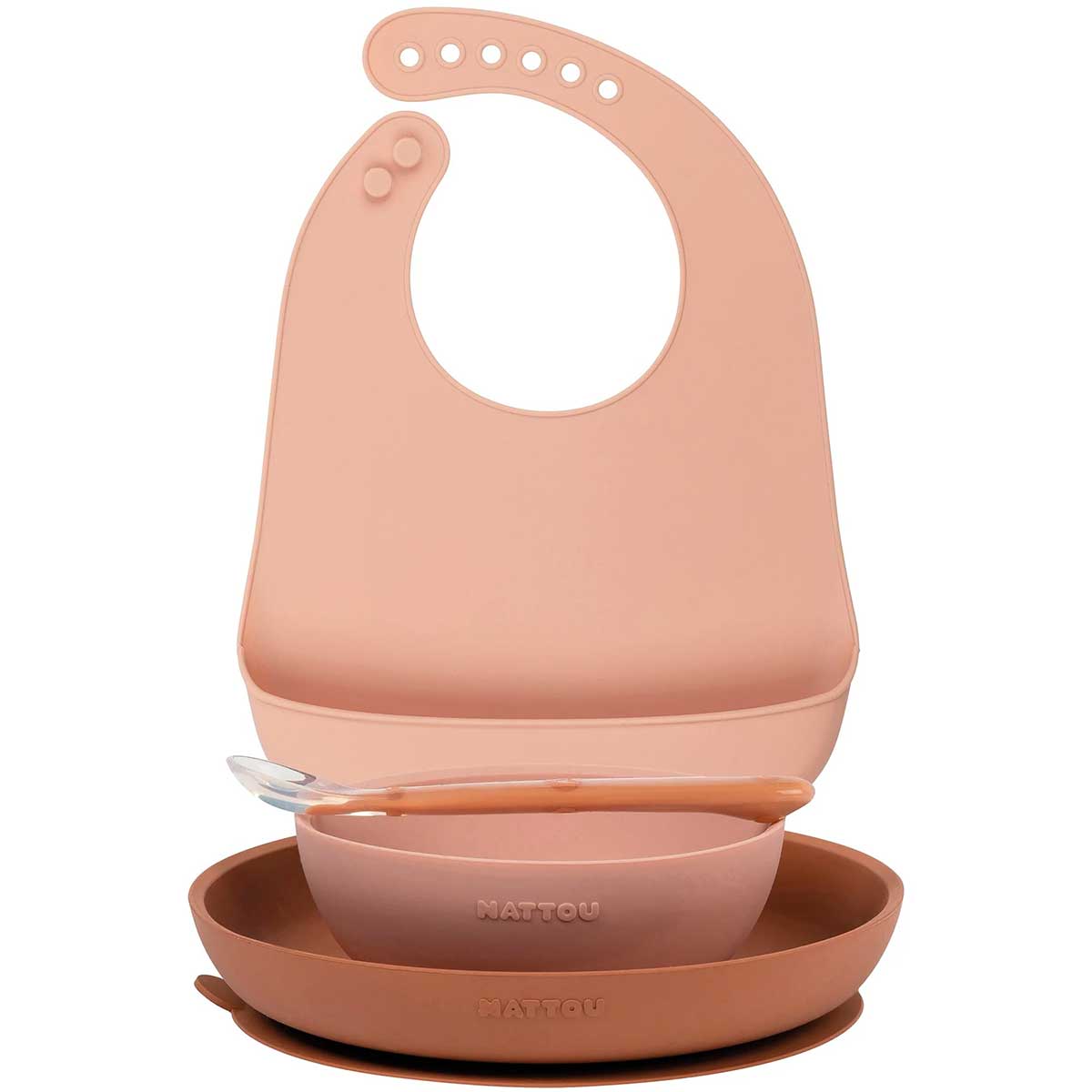 set 4 pezzi per la pappa rosa con bavaglino