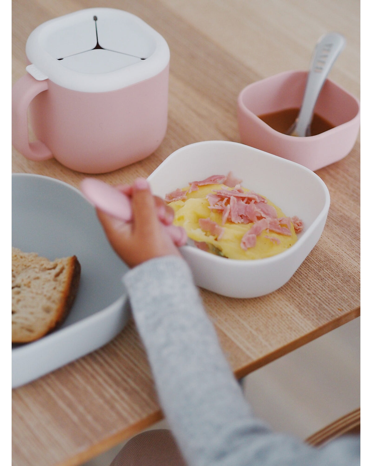 set 3 ciotole - grigio bianco e rosa - silicone alimentare