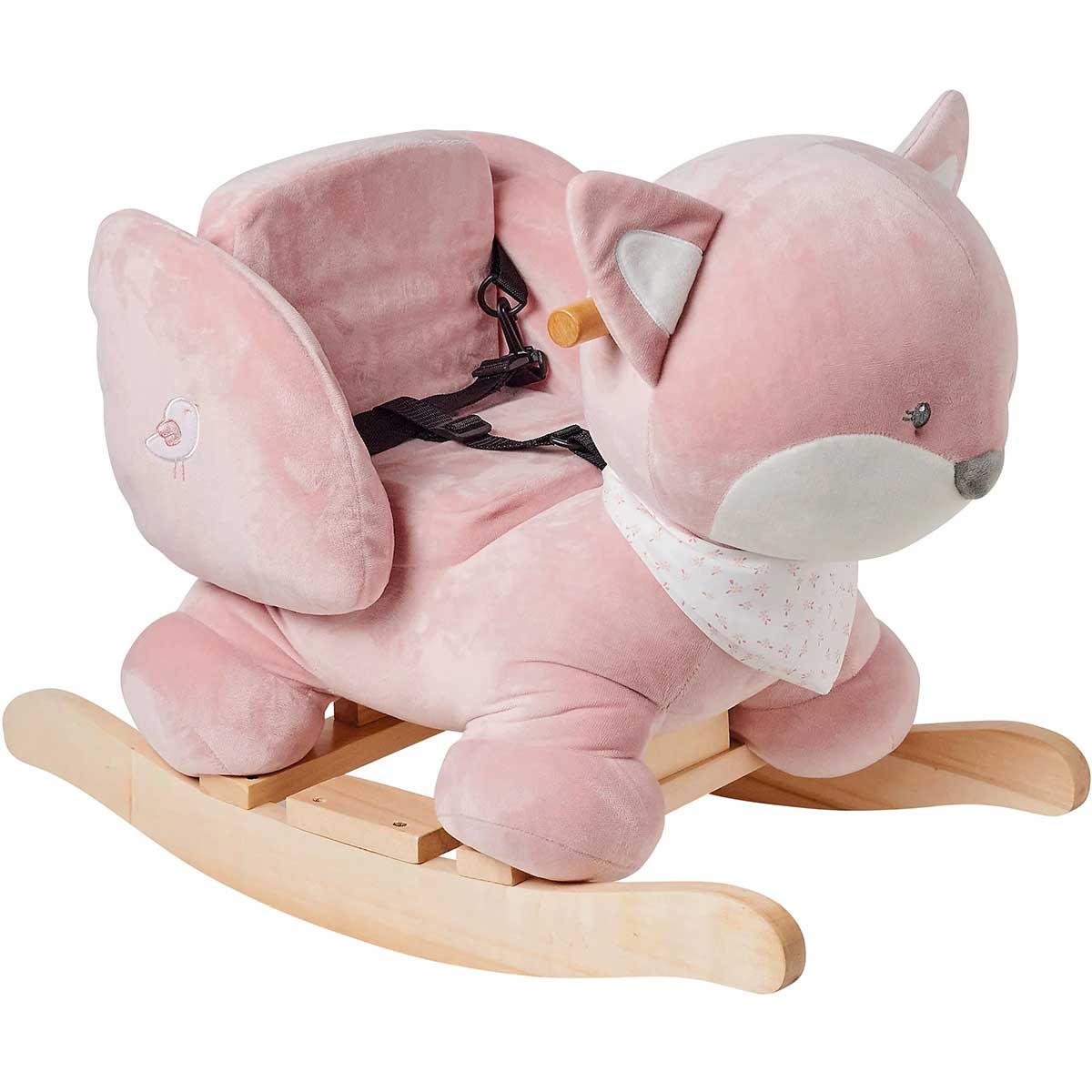 dondolo alice la volpina in legno e peluche - 60x30x45cm