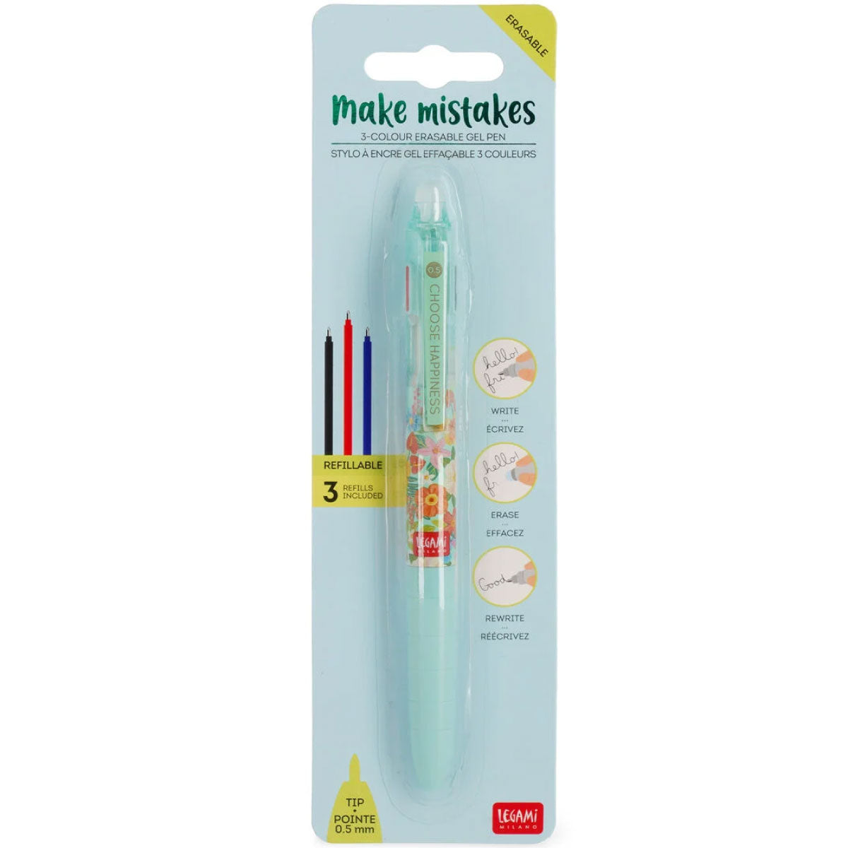 penna gel cancellabile 3 colori - pen makes mistake - flowers