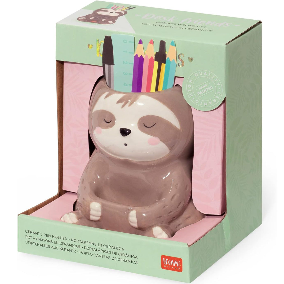 portapenne in ceramica - desk friends - bradipo