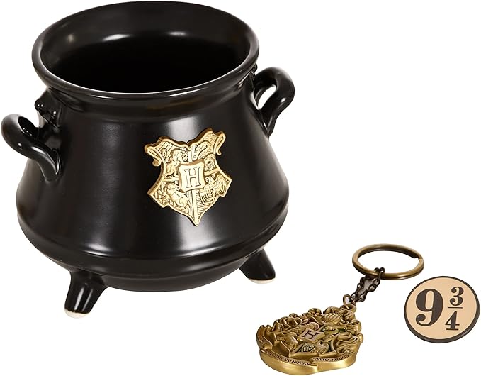 harry potter - premium pack - tazza calderone + portachiavi 3d + spilla in metallo