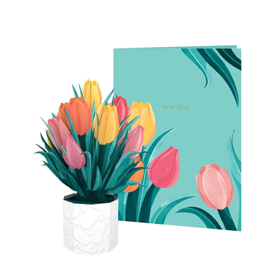biglietto di auguri - tulipani colorati - kirigami