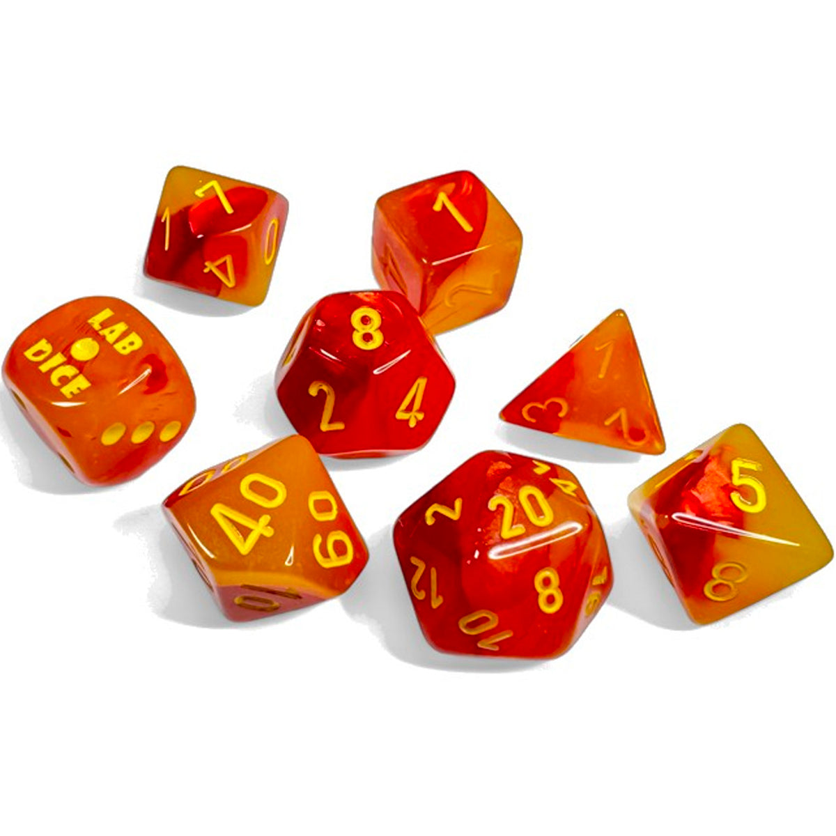 lab dice gemini yellow-red/yellow - set di 8 dadi poliedrici