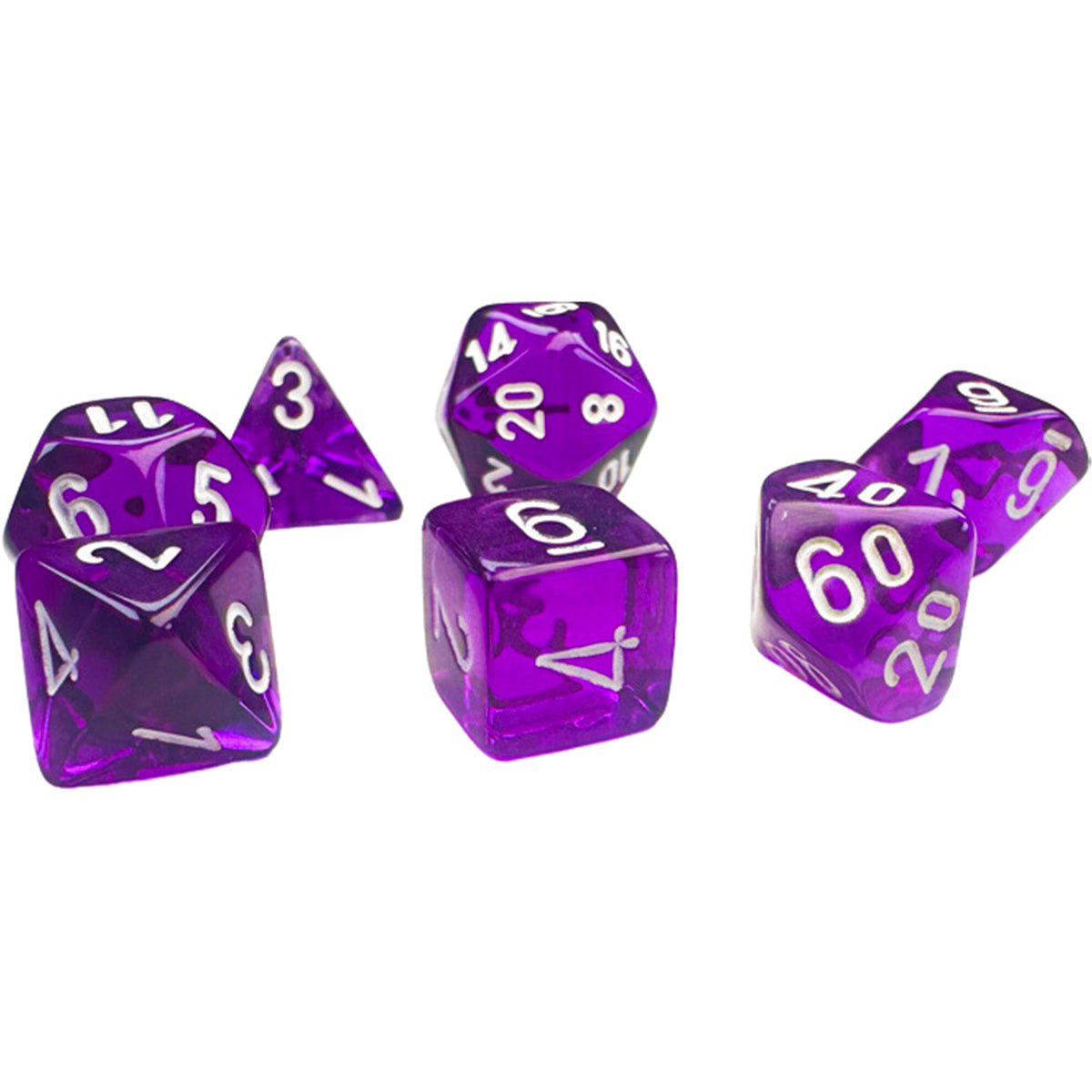 mini translucent viola/bianco - set di 7 dadi poliedrici