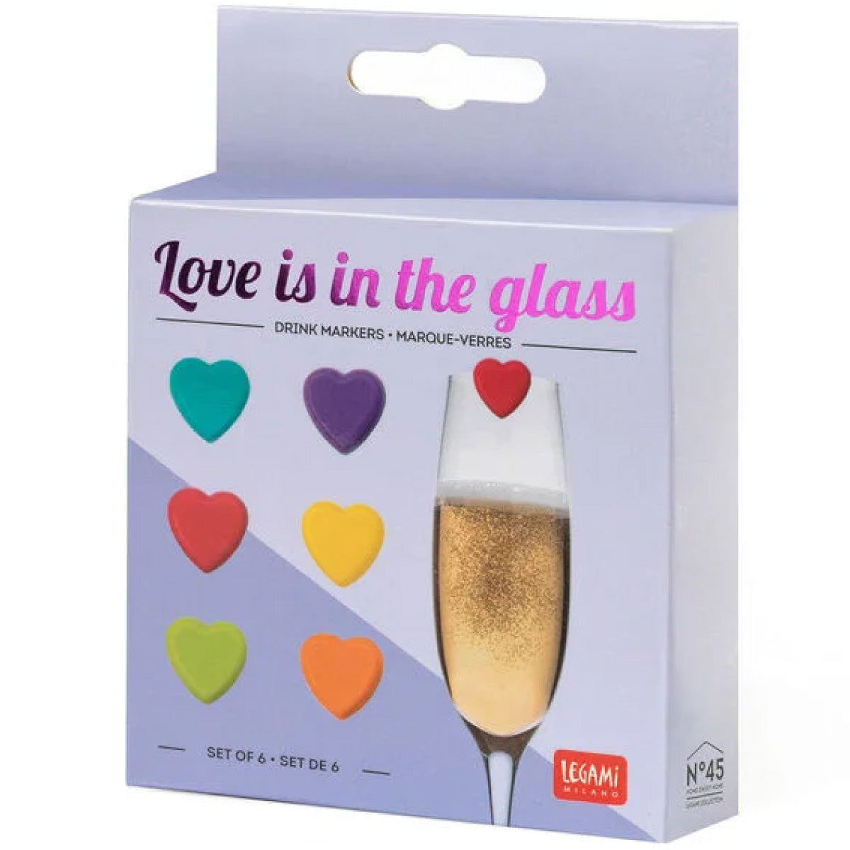 set di 6 segnabicchieri - love is in the glass - hearts
