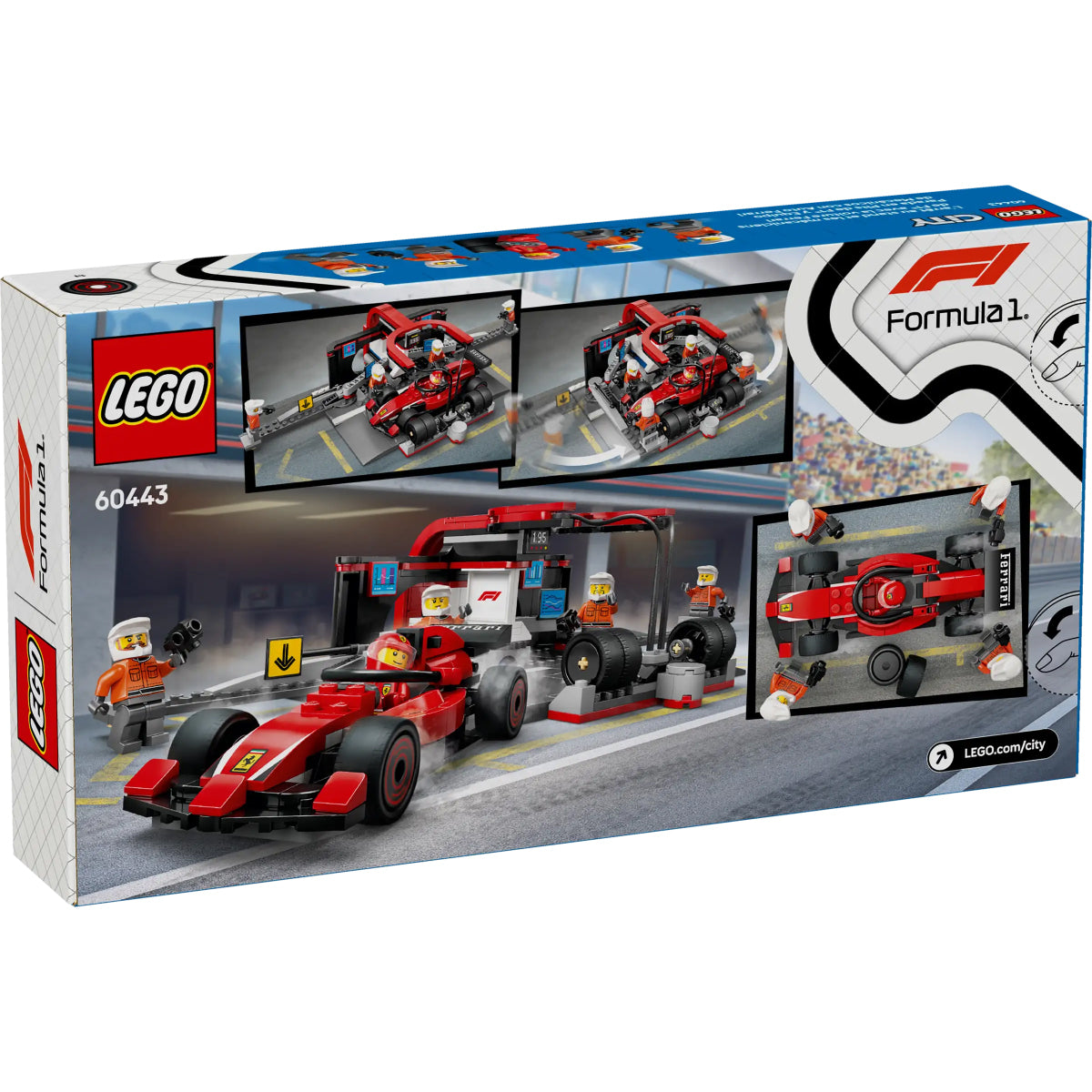LEGO City 60443 pitstop e meccanici con monoposto ferrari f1