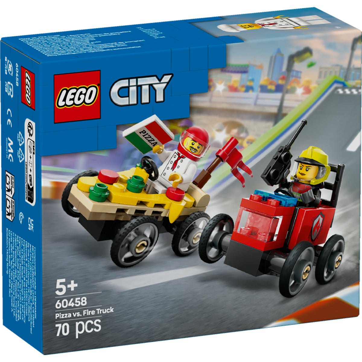 LEGO City 60458 pack veicoli da corsa: pizzaiolo contro pompiere