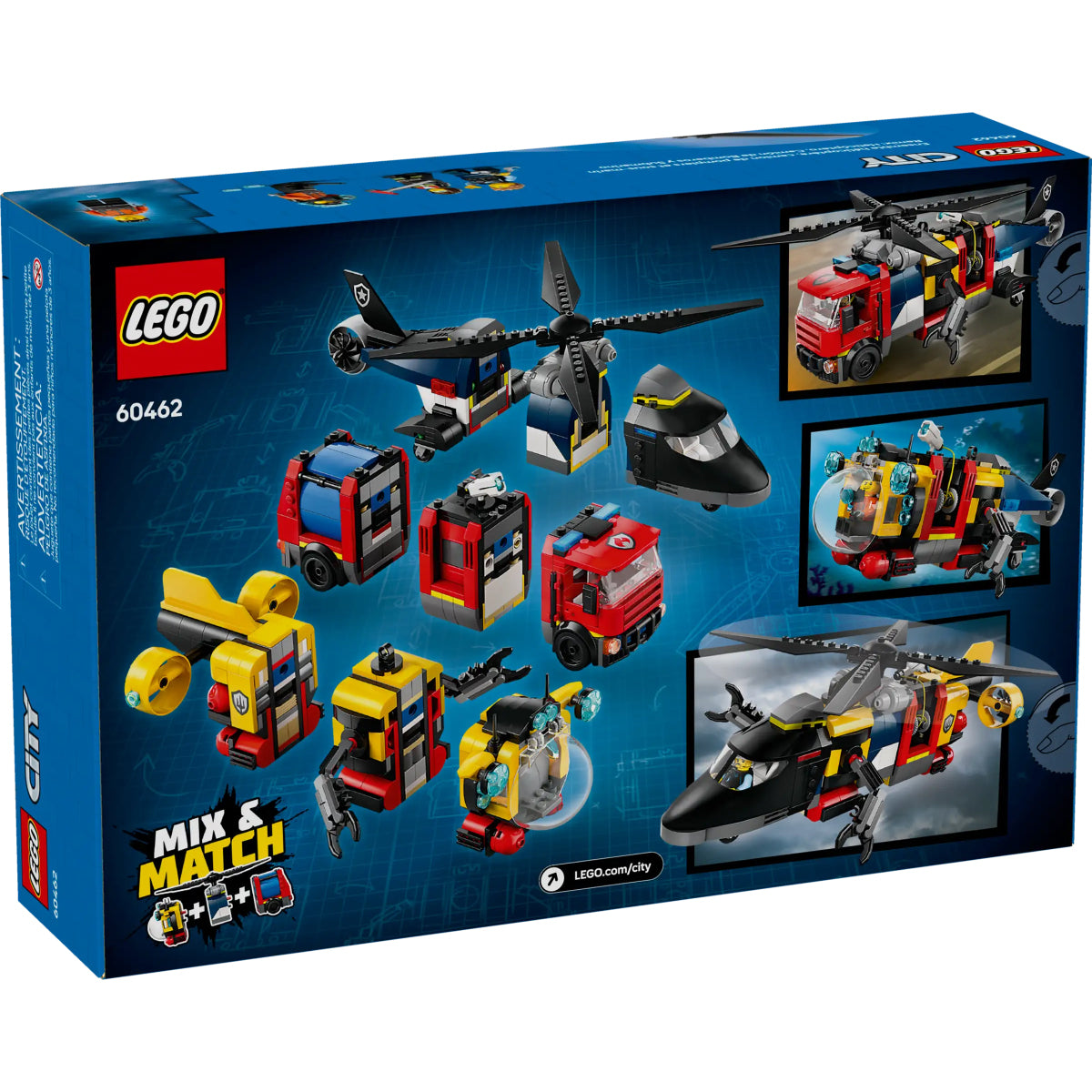 LEGO City 60462 elicottero, autopompa e sottomarino