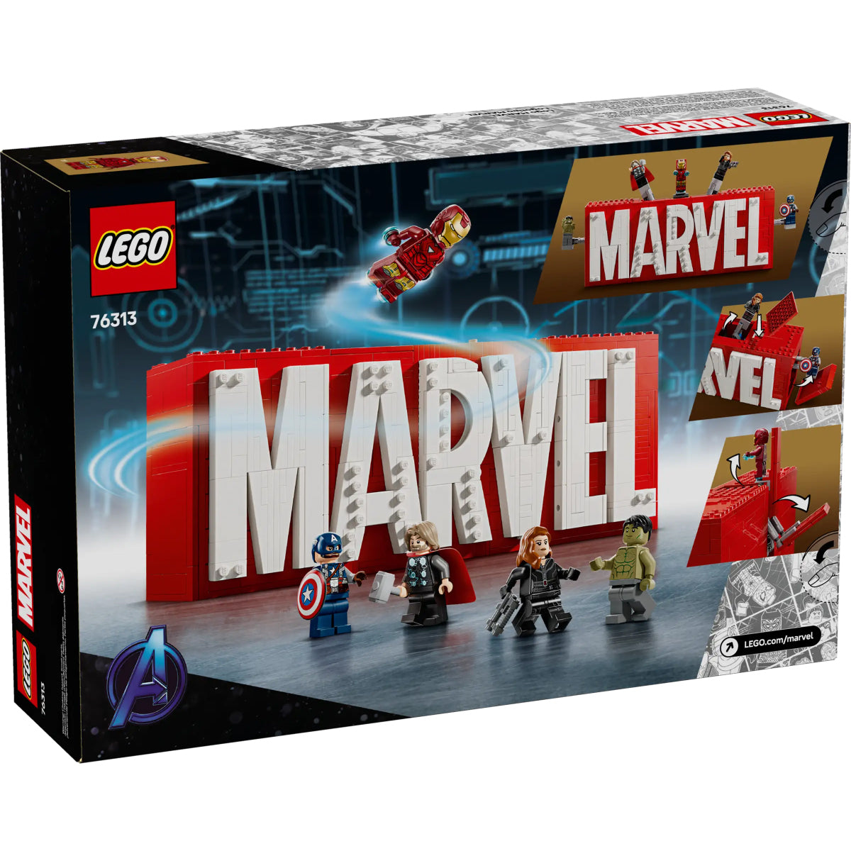 LEGO Super Heroes 76313 logo e minifigure marvel