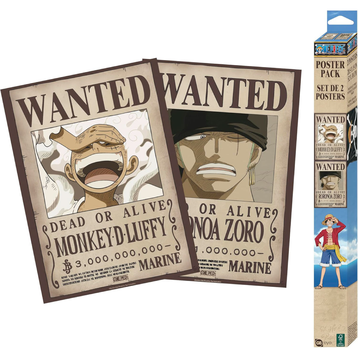one piece - set 2 chibi posters 52x38cm - wanted luffy & zoro