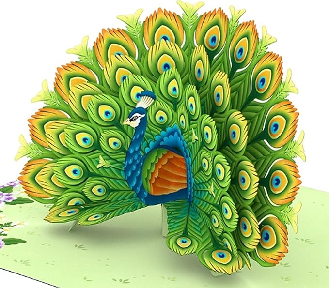 biglietto di auguri - pavone - kirigami