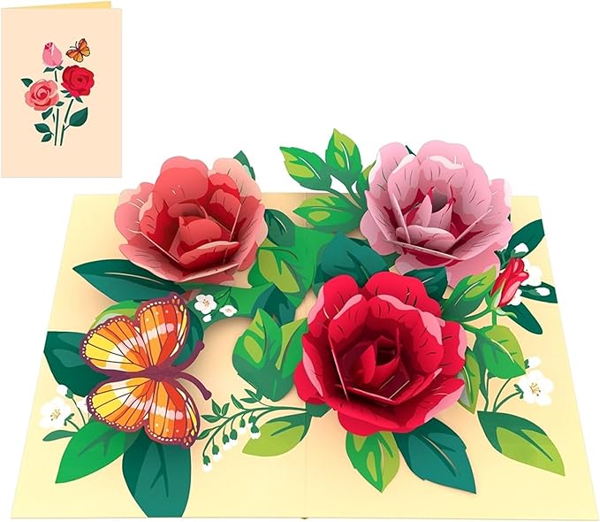 biglietto di auguri - rose - kirigami