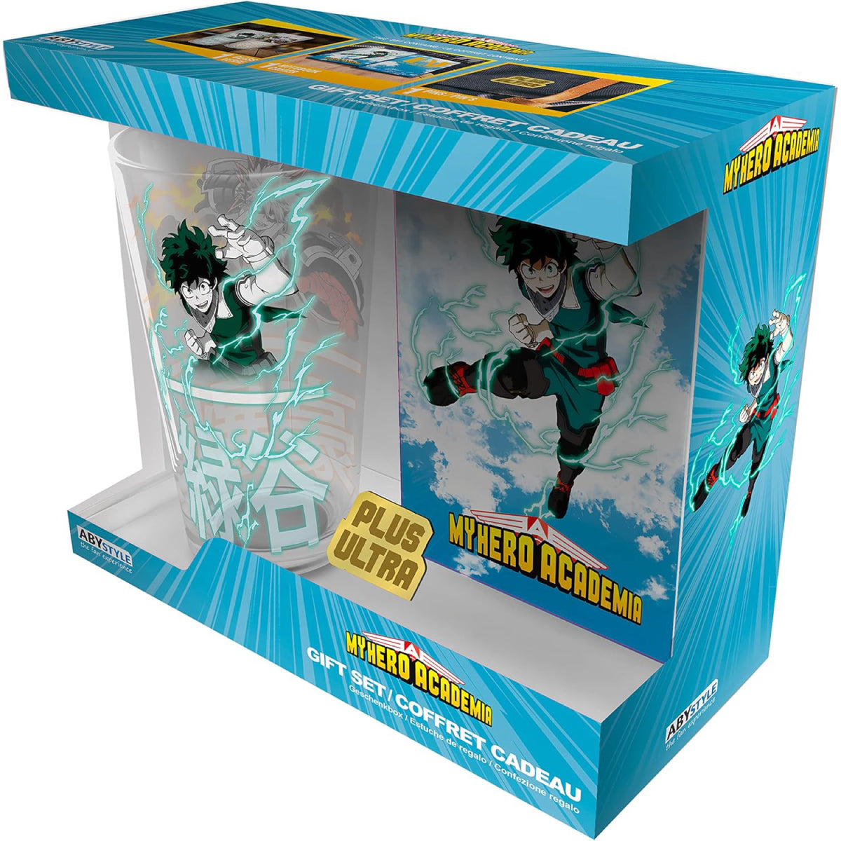 my hero academia - gift set - large glass + pin + notebook heroes