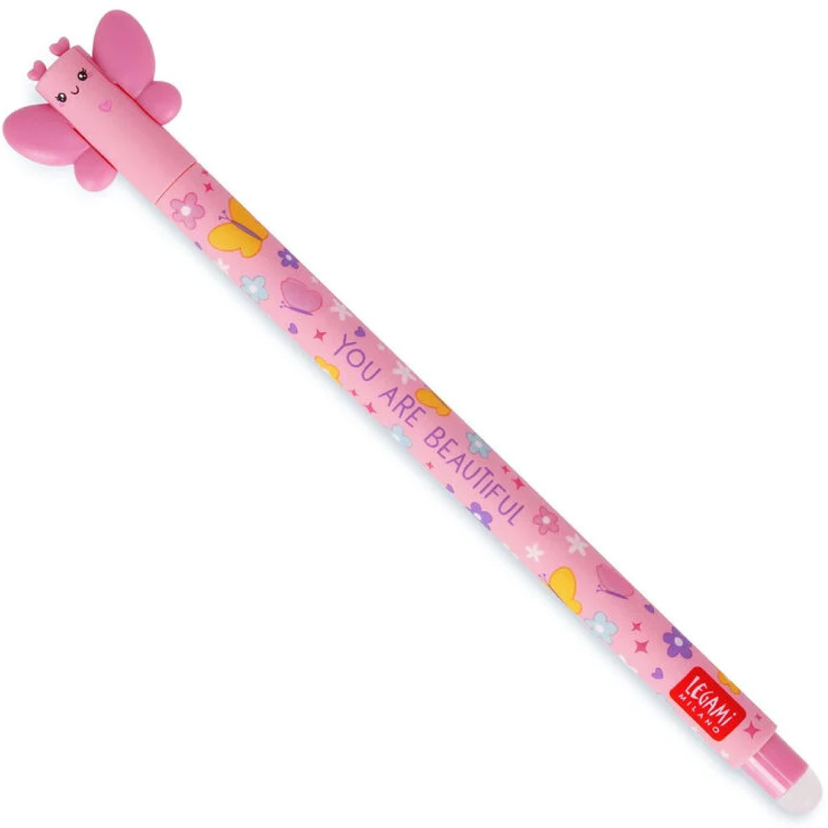 penna gel cancellabile farfalla - inchiostro rosa ricaricabile