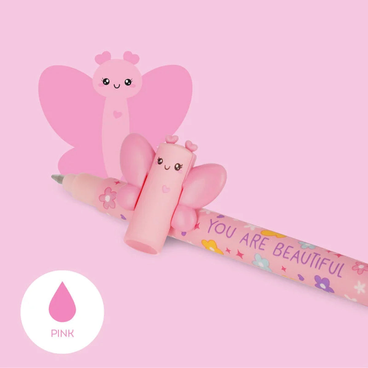 penna gel cancellabile farfalla - inchiostro rosa ricaricabile