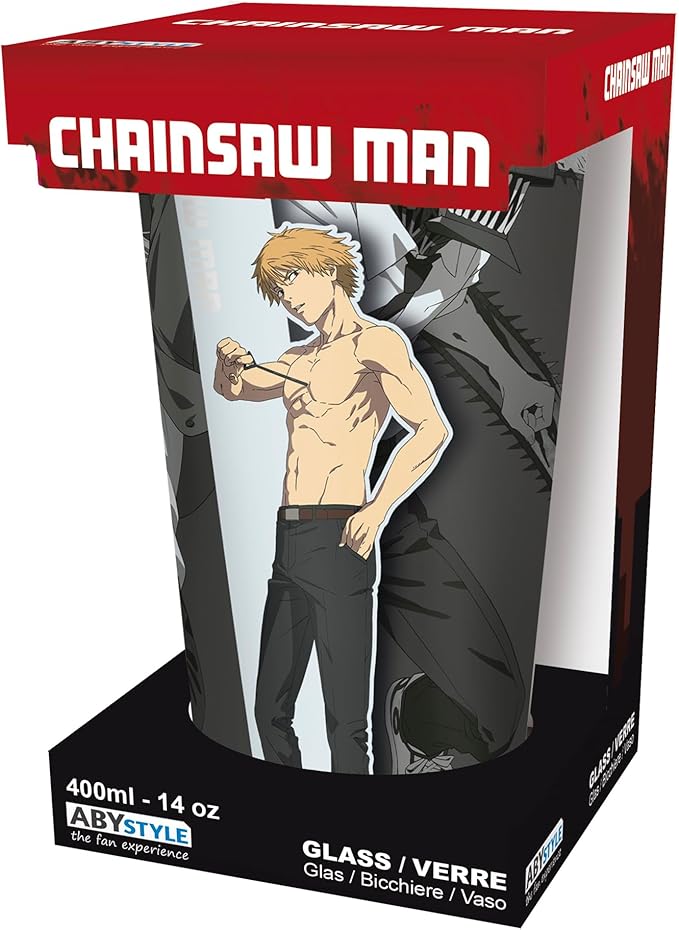 chainsaw man - bicchiere di vetro 400ml - trio