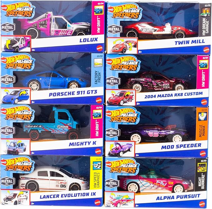 hot wheels - pull-back speeders - 1:43 - modello a retrocarica assortito