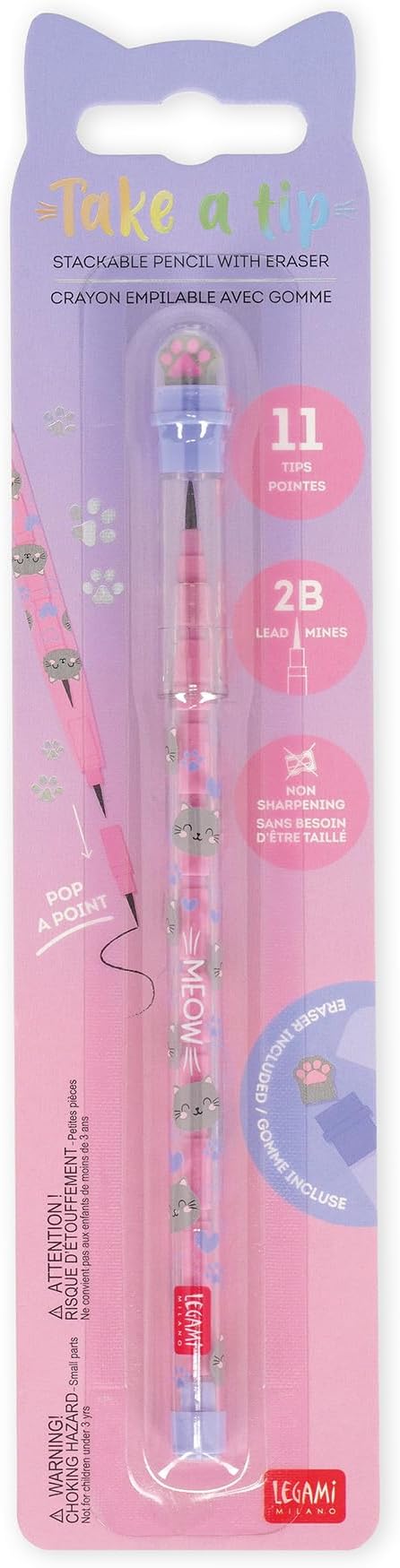 stackable pencil with eraser - take a tip - kitty