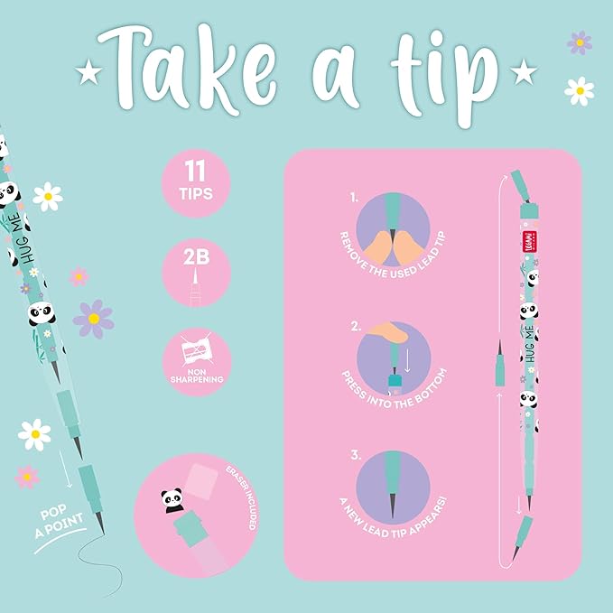 stackable pencil with eraser - take a tip - panda