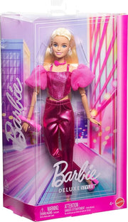 barbie fashionista deluxe metallic bionda con vestito rosa