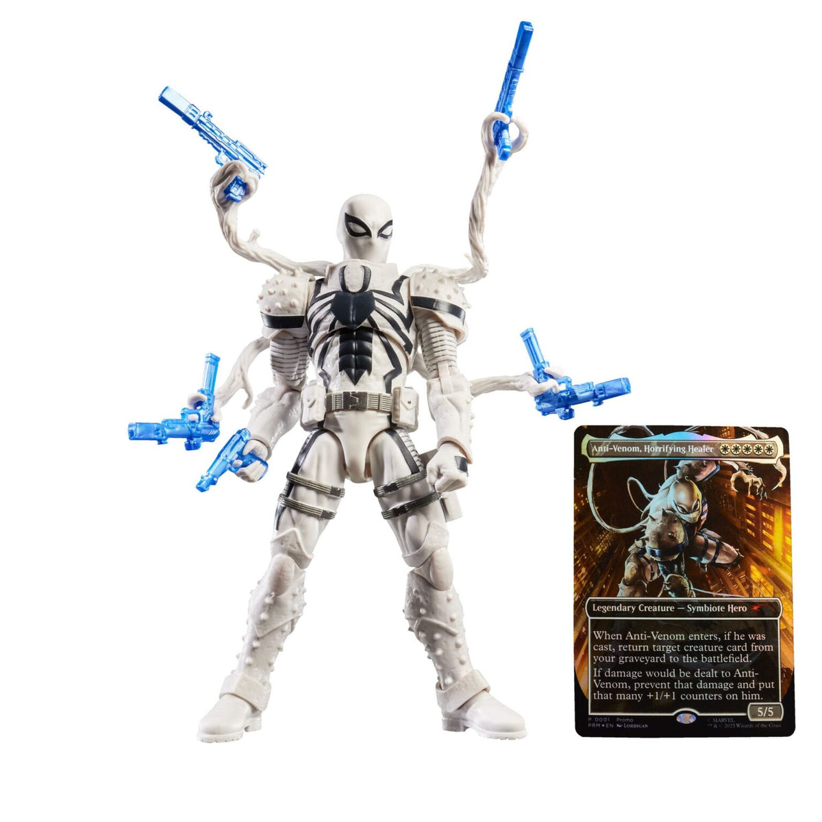 marvel legends series x magic: the gathering - agente anti-venom 15cm + 1 magic foil card