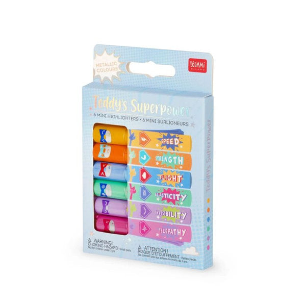 set di 6 mini evidenziatori - teddy's superpower