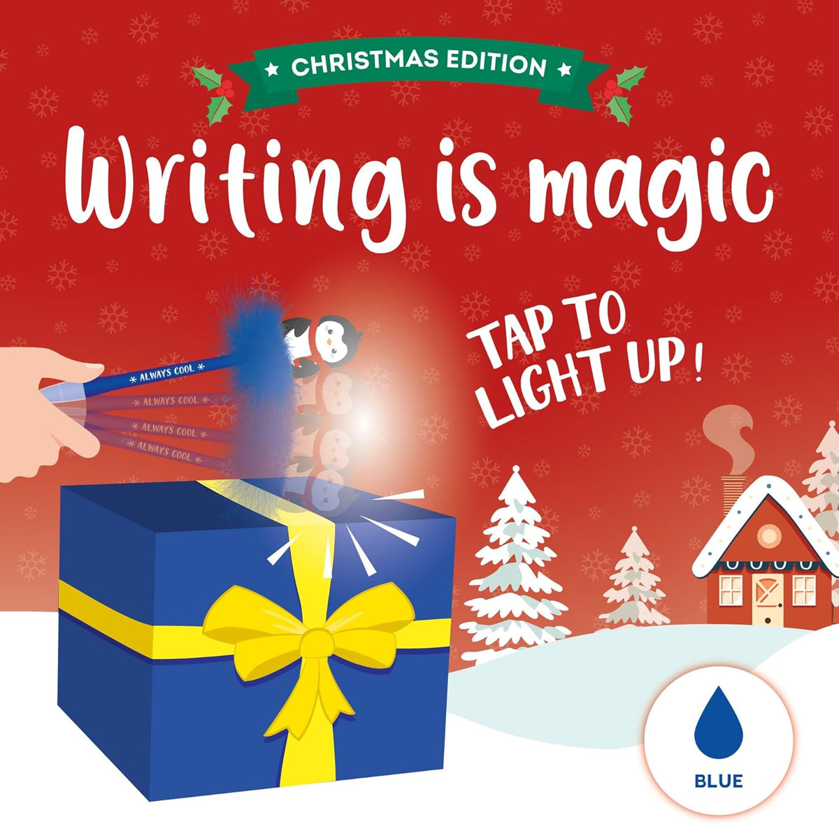 penna a sfera luminosa - writing is magic - pinguino
