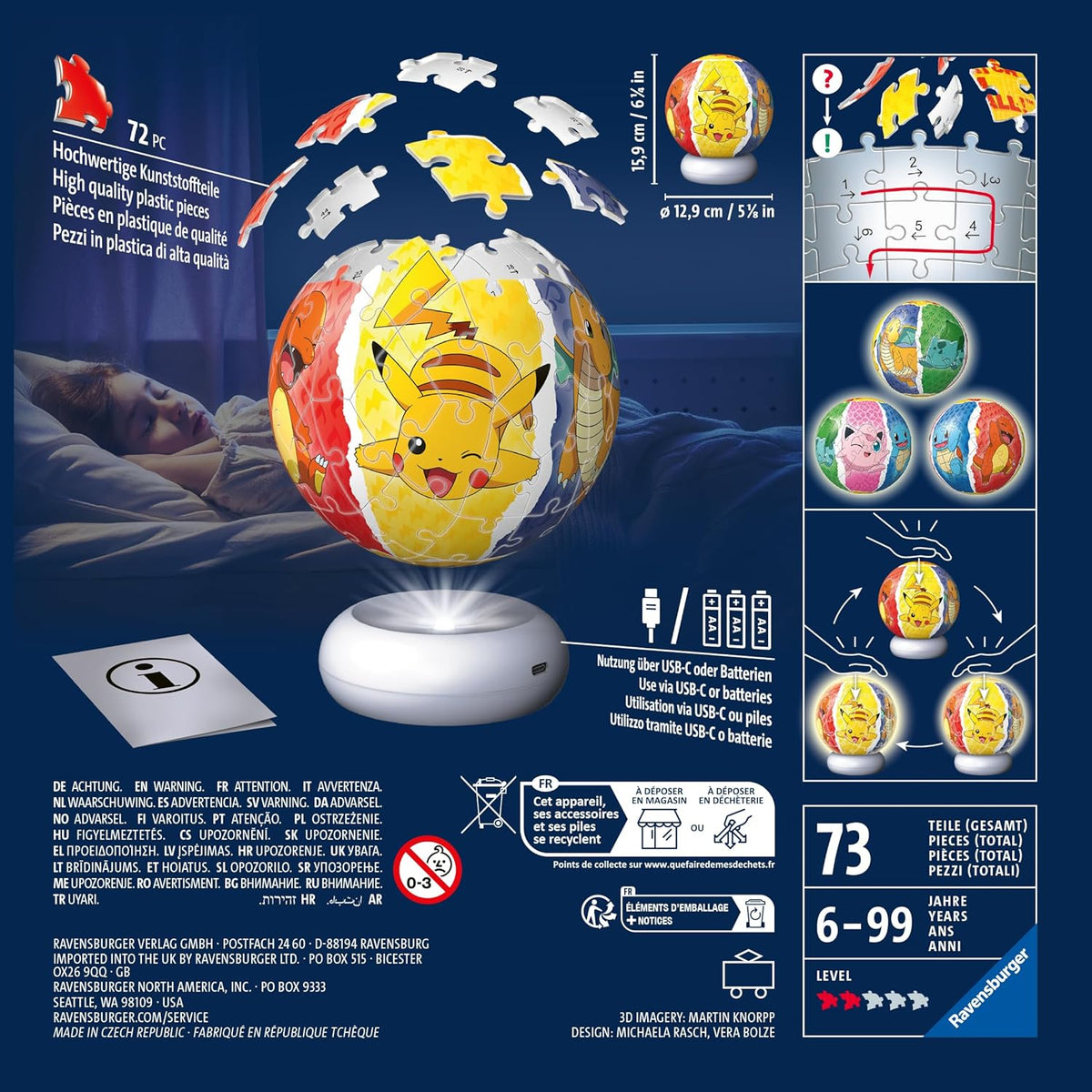 pokemon ball - puzzle 3d con luce