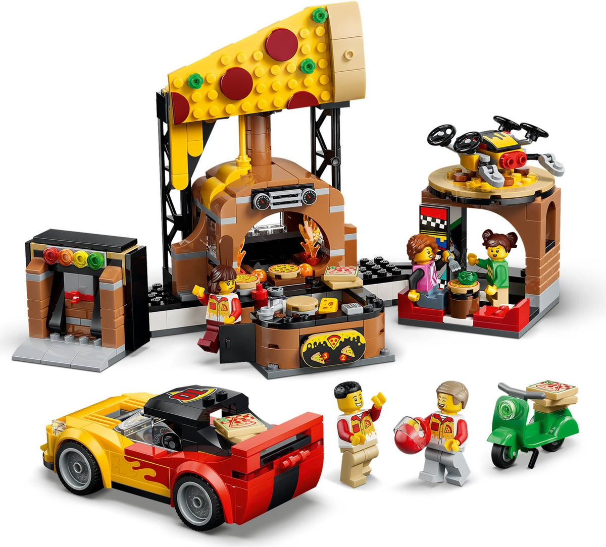 LEGO City 60496 centro di consegna pizze con veicoli