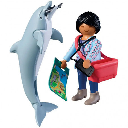 zoo: delfino e visitatore