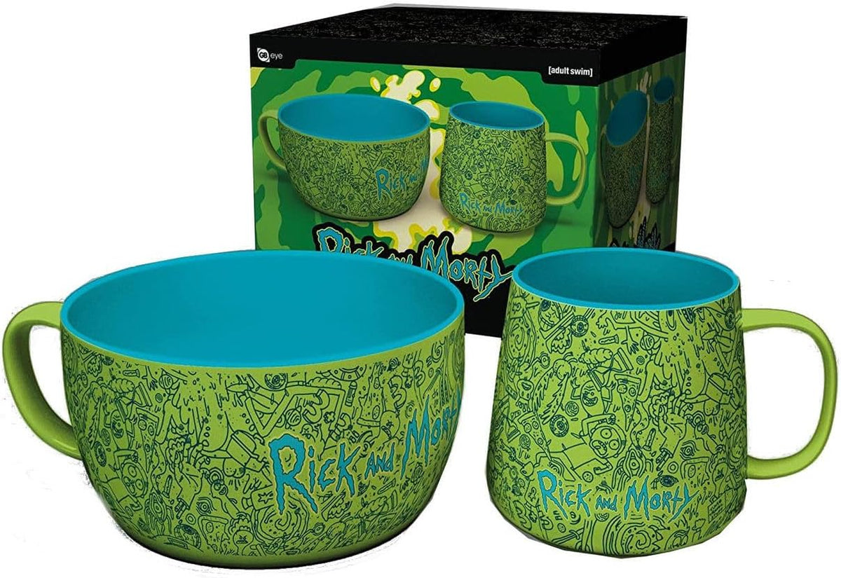 rick and morty - set da colazione con tazza e ciotola