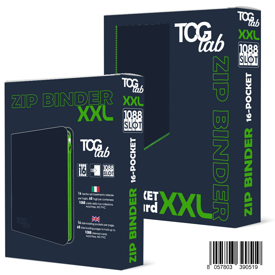 zip binder xxl - 16 tasche - 1088 carte - nero con zip verde